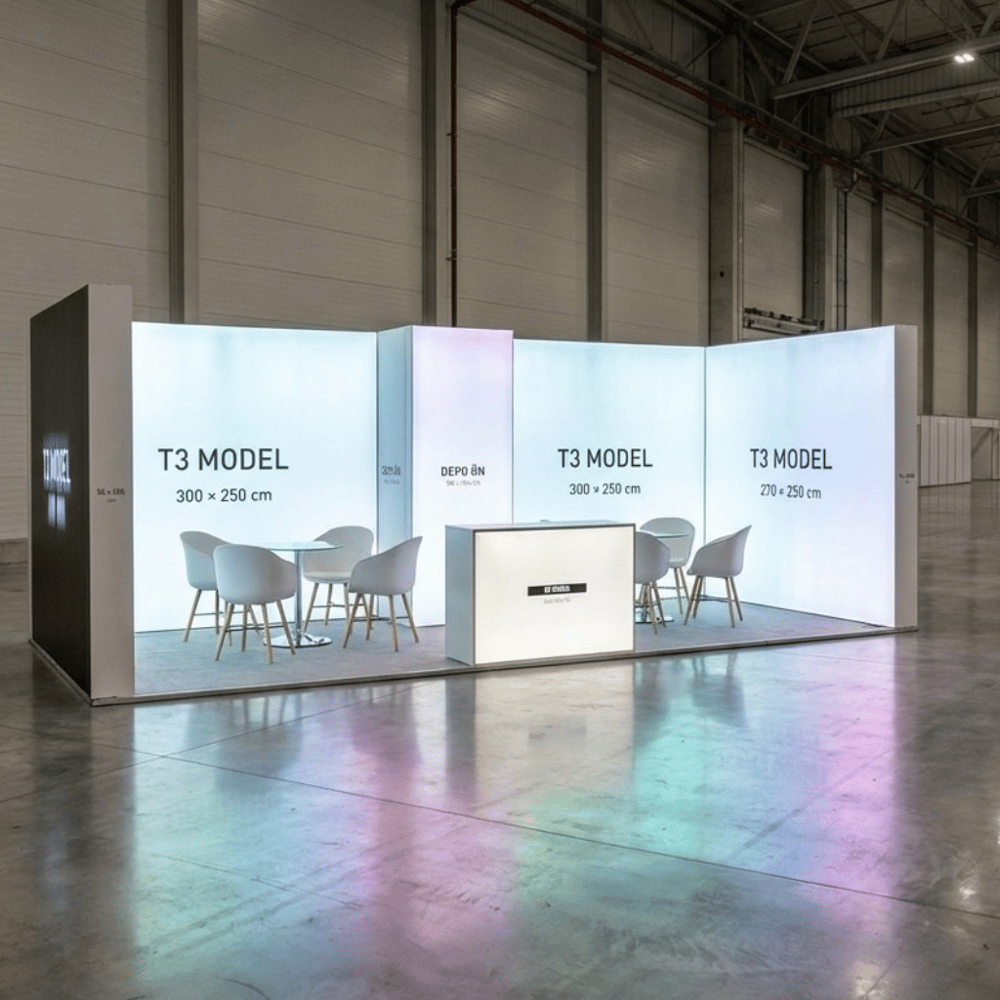 21 m² 3 Cephe Kapalı T3 Modüler fuar Standı  – Set 35