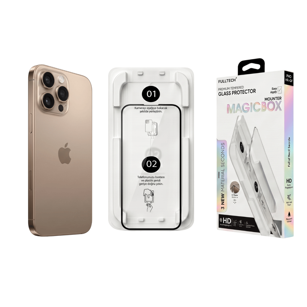 Fulltech MagicBox iPhone 16 Pro Max Premium Tempered Glass Aparatlı Ekran Koruyucu - Clear