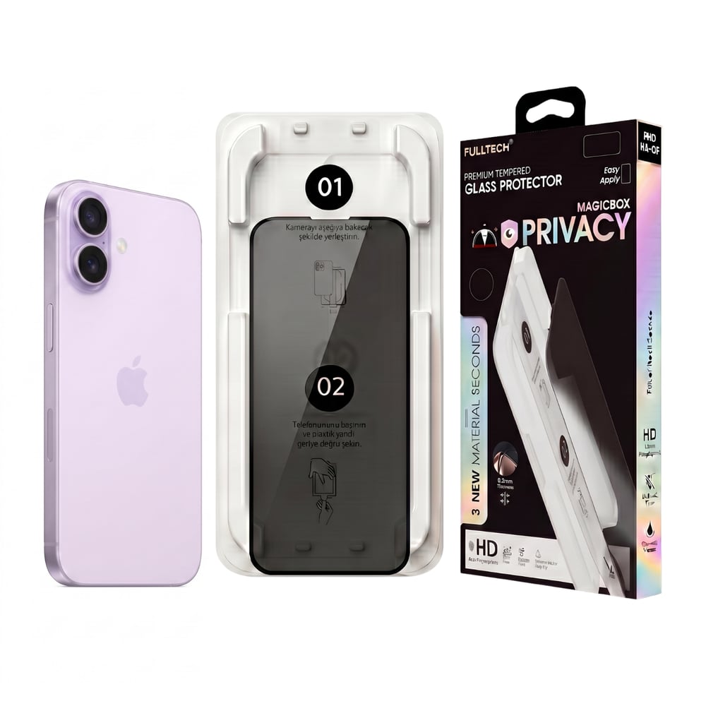 Fulltech MagicBox iPhone 17 / 16 Pro Premium Tempered Glass Aparatlı Ekran Koruyucu - Privacy