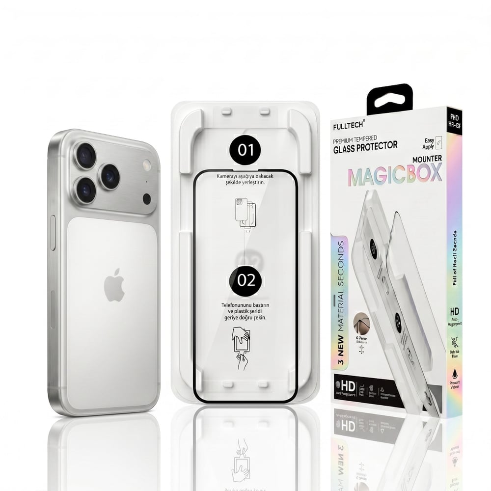 Fulltech MagicBox iPhone 17 Pro Premium Tempered Glass Aparatlı Ekran Koruyucu - Clear