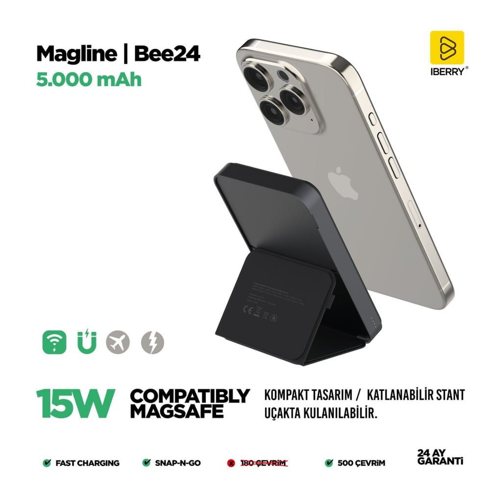 iBerry B5000 5.000 mAh 15W Çıkışlı Powerbank - Siyah