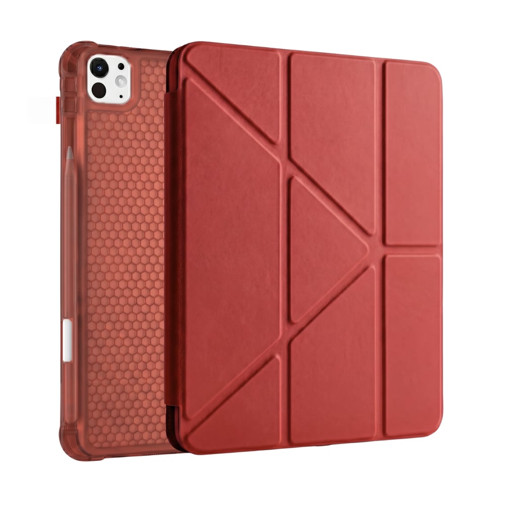 PS iPad Pro 11 inç (M5)/(M4) Tri Folding Standlı Kılıf - Kırmızı