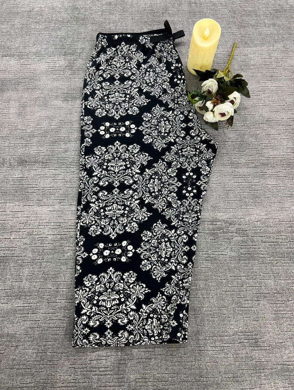 Full Likralı Beli Lastikli Kapri Pijama Altı Çiçek Motifli Desen 