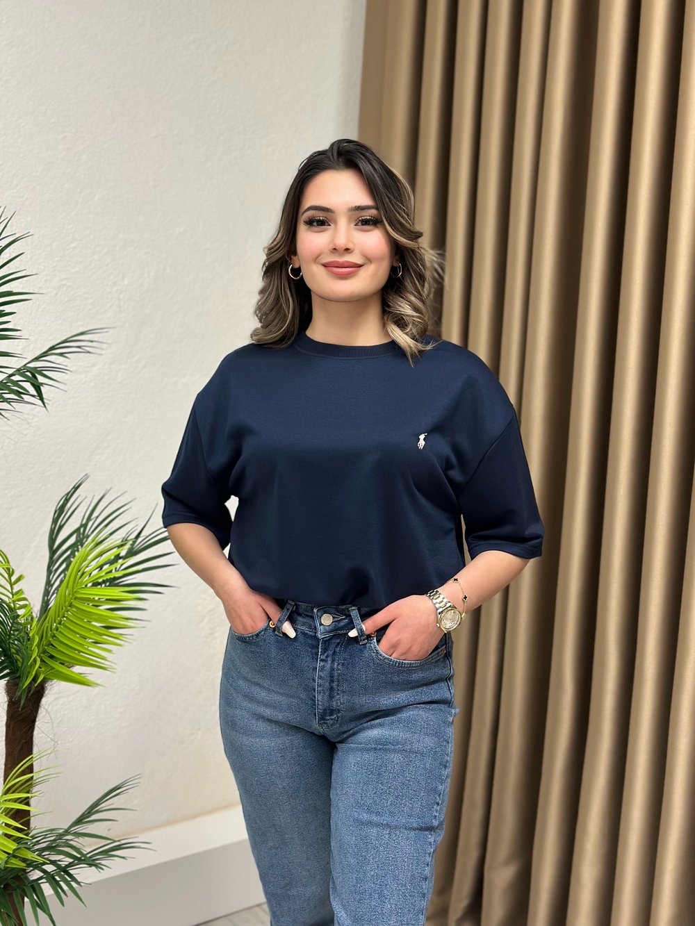 Marka Model Pike Kumaş Rahat Kesim T-Shirt Lacivert