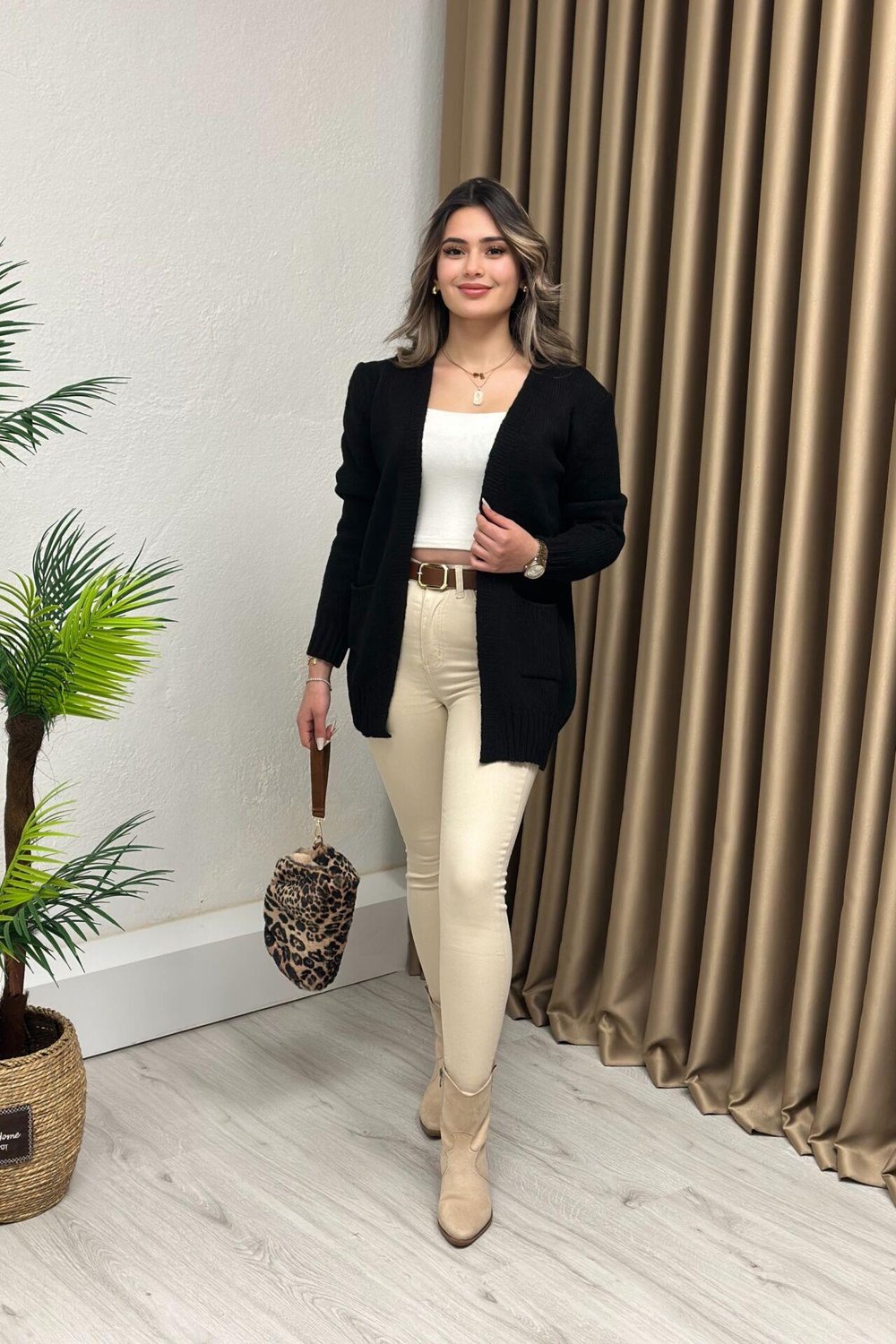 Premium Kalite Cepli Triko Hırka Siyah