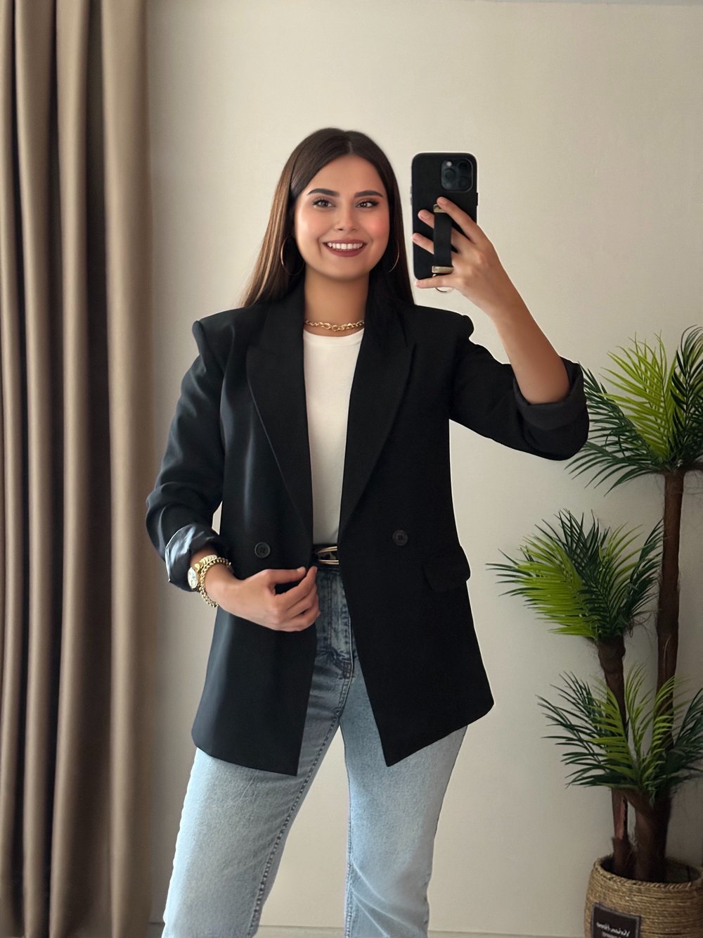 Premium Seri Vatkalı Çift Düğmeli Astarlı Blazer Ceket Siyah