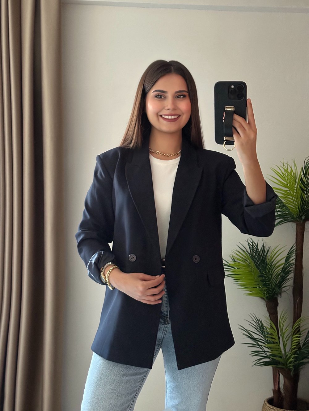 Premium Seri Vatkalı Çift Düğmeli Astarlı Blazer Ceket Lacivert