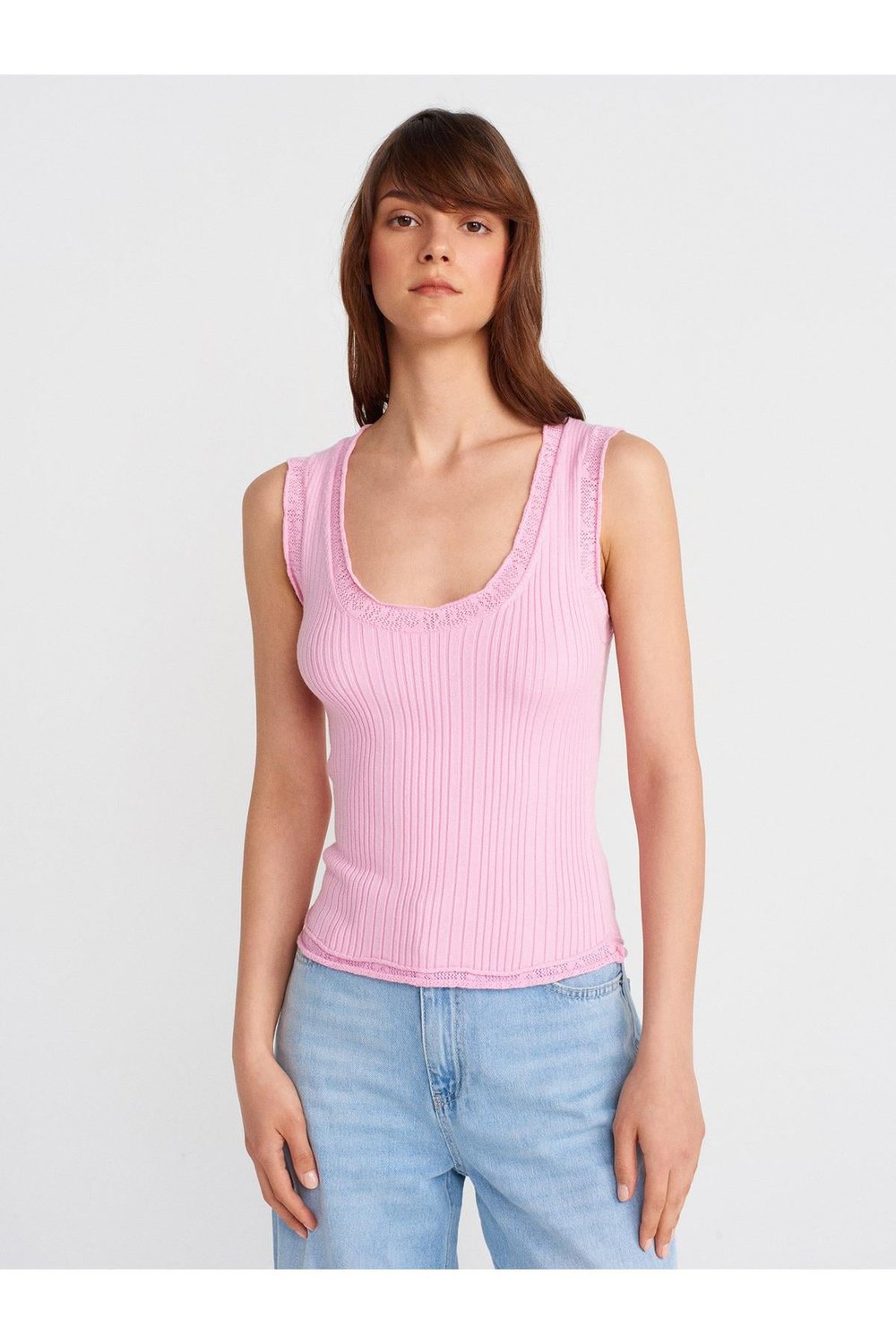 10750 Fitilli İnce Dokulu Triko Bluz-Pembe