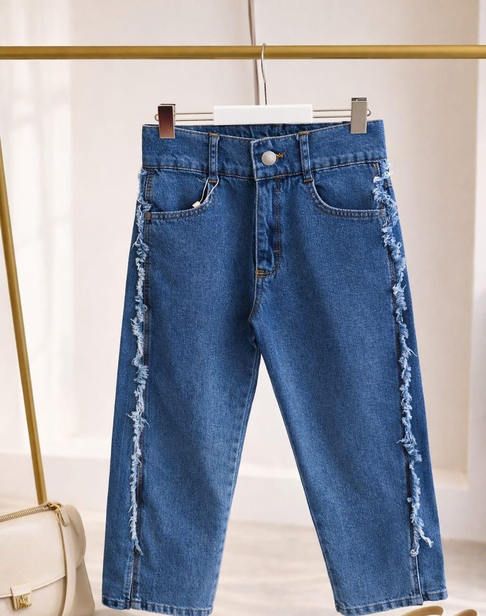 Kız çocuk denim püsküllü pantolon