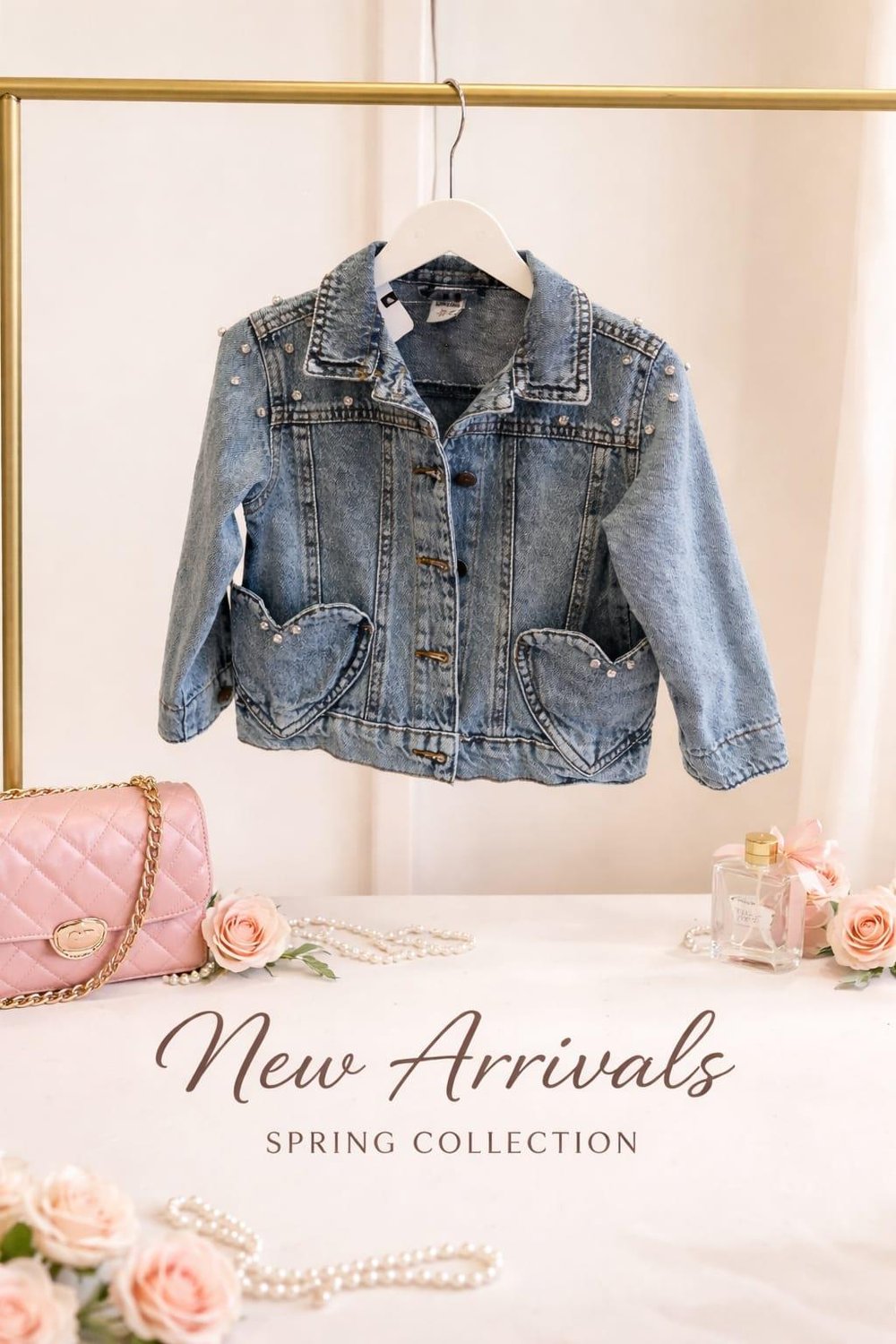 Kız çocuk jean denim ceket taşlı