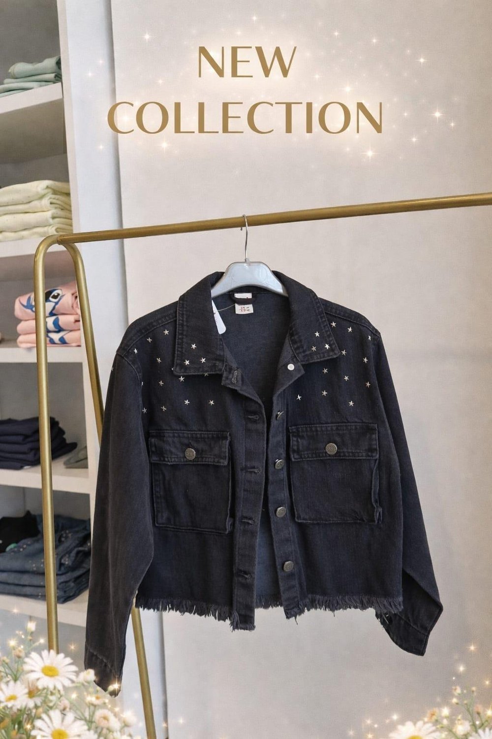 Kız çocuk jean denim ceket yıldızlı