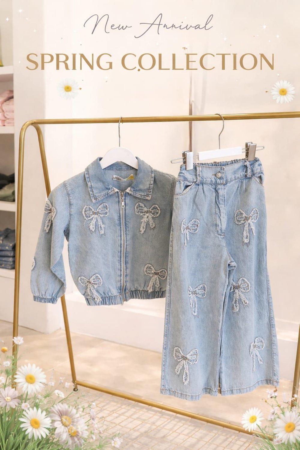 Kız çocuk yıldızlı denim takım