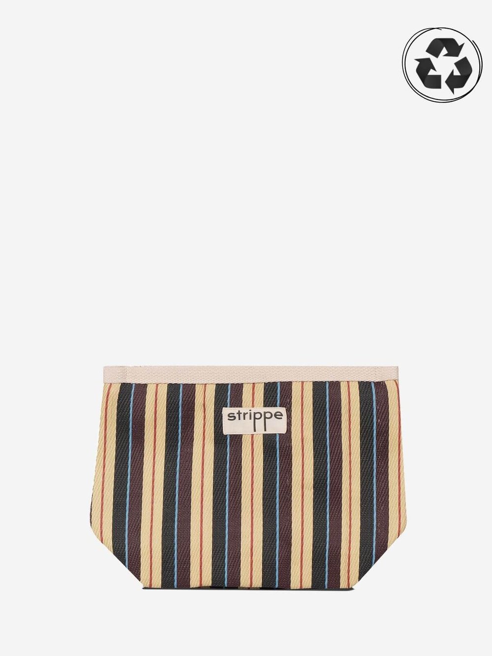 VIVA - Krem Kahve Çizgili Naylon Kumaş Pouch Portföy Çanta