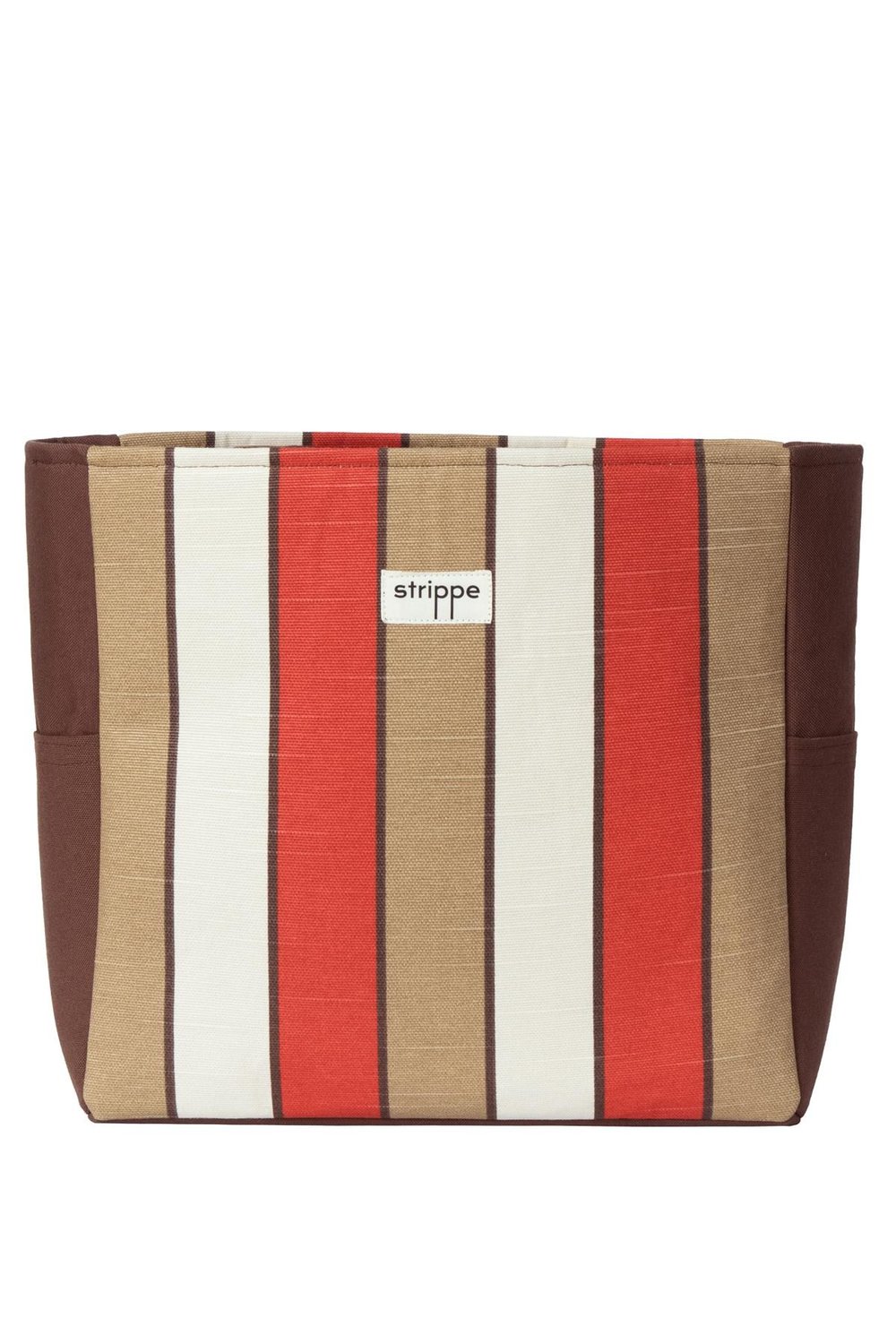 TRACE - Kahverengi Bej Çizgili Pamuklu Kumaş Günlük Omuz Çantası -  Tote Bag