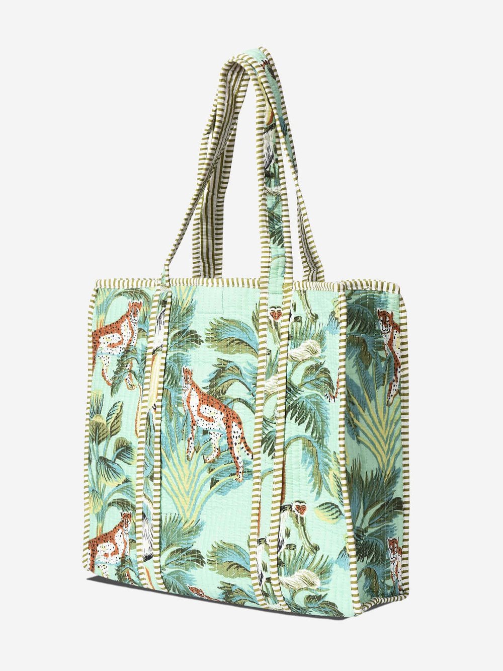 WILDWOOD - Leopar Orman Desenli Mint Yeşili  Pamuklu Kumaş Günlük Omuz Çantası -  Tote Bag