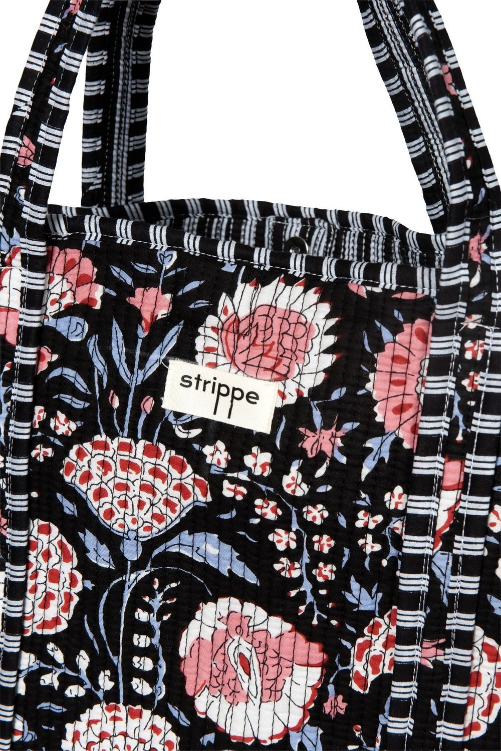 MARIGOLD - Floral Desenli Siyah Pamuklu Kumaş Günlük Omuz Çantası - Tote Bag