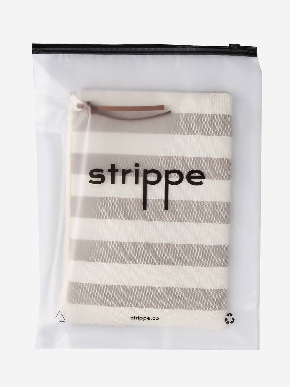 BREEZE - Kalın Çizgili Bej Pouch Portföy Çanta