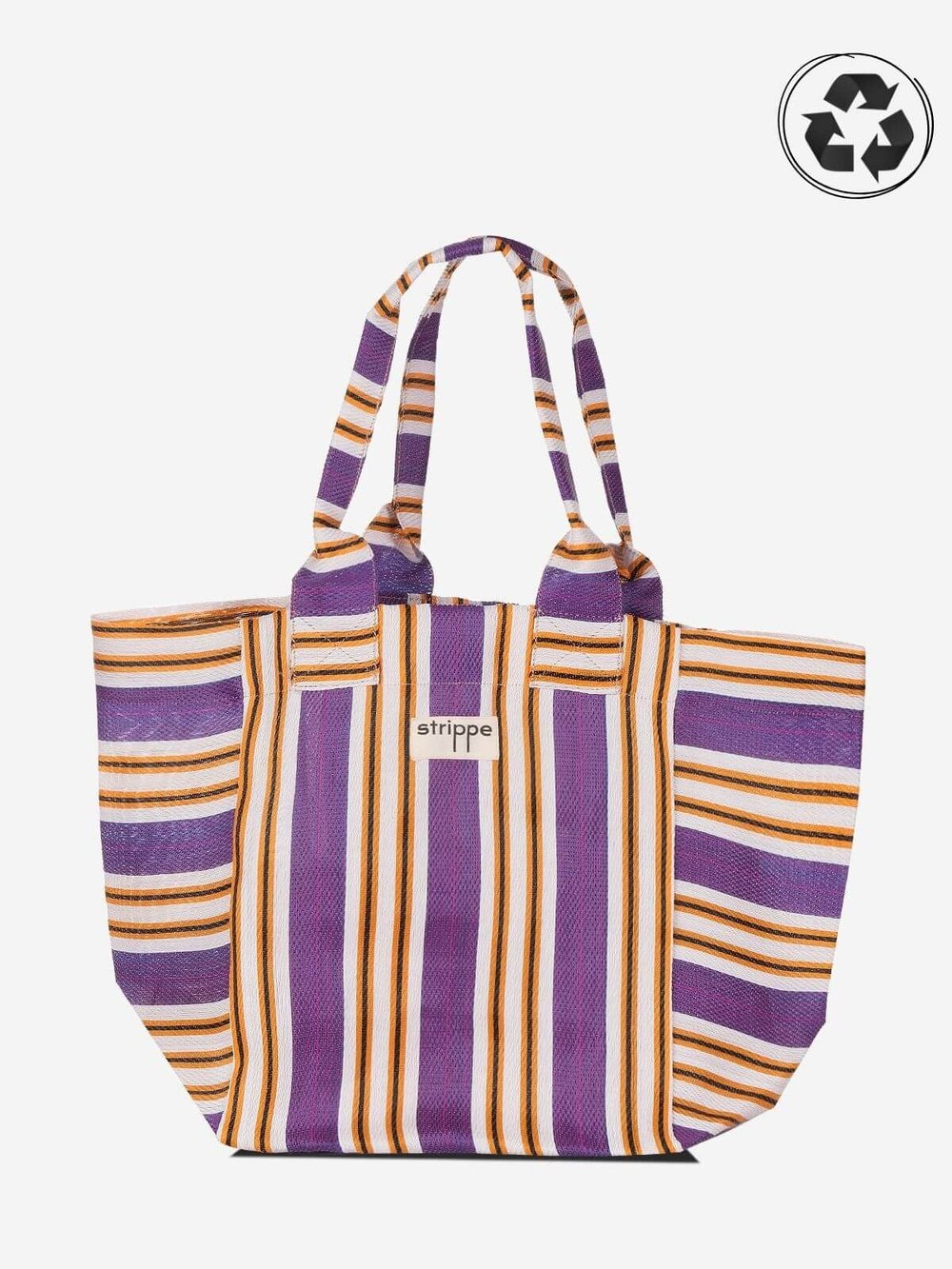 NOVA - Mor Çizgili Büyük Boy Naylon Çanta - Tote Bag