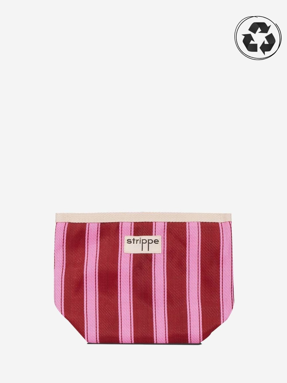 VIVA -Bordo Pembe Çizgili Naylon Kumaş Pouch Portföy Çanta
