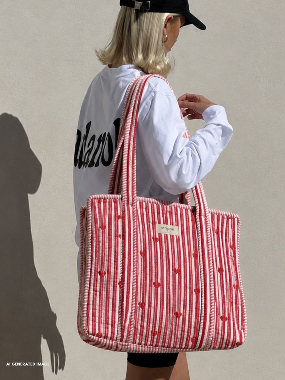 CARRYALL - Kalp Desenli Pembe Pamuklu Kumaş Fermuarlı Günlük Omuz Çantası  - Tote Bag