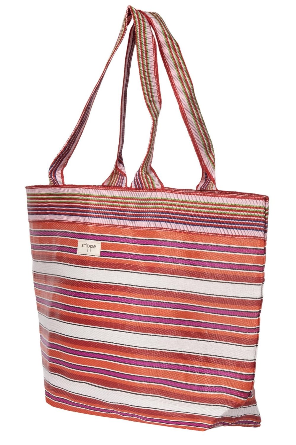 TYRA - Turuncu Yatay Çizgili Naylon Kumaş Omuz Çantası - Tote Bag