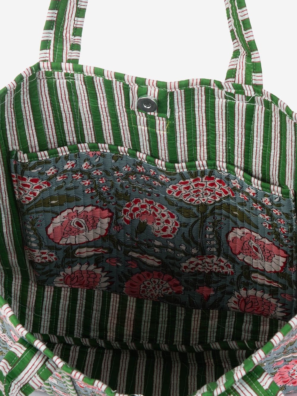MARIGOLD - Floral Desenli Yeşil Pamuklu Kumaş Günlük Omuz Çantası - Tote Bag