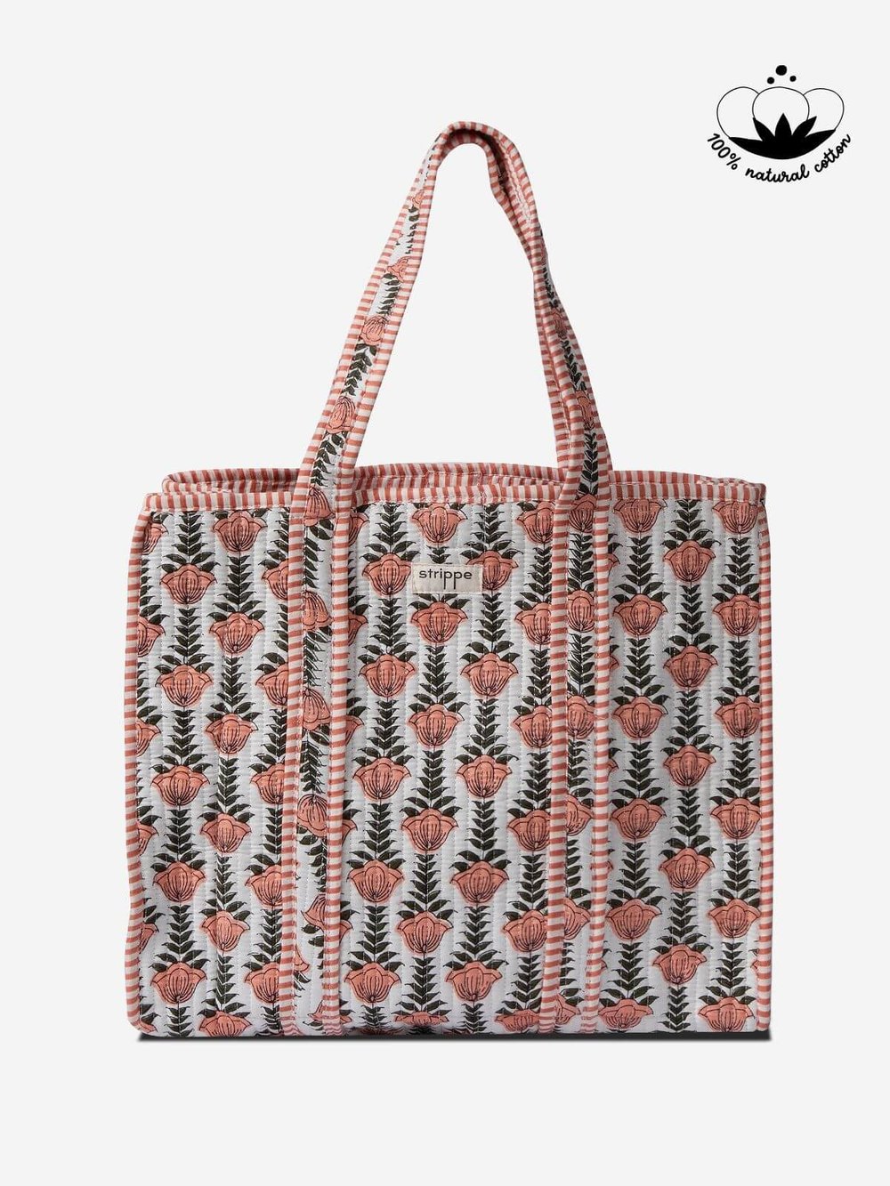 SUNBLOOM- Çiçek Desenli Beyaz Pamuklu Kumaş Günlük Omuz Çantası - Tote Bag