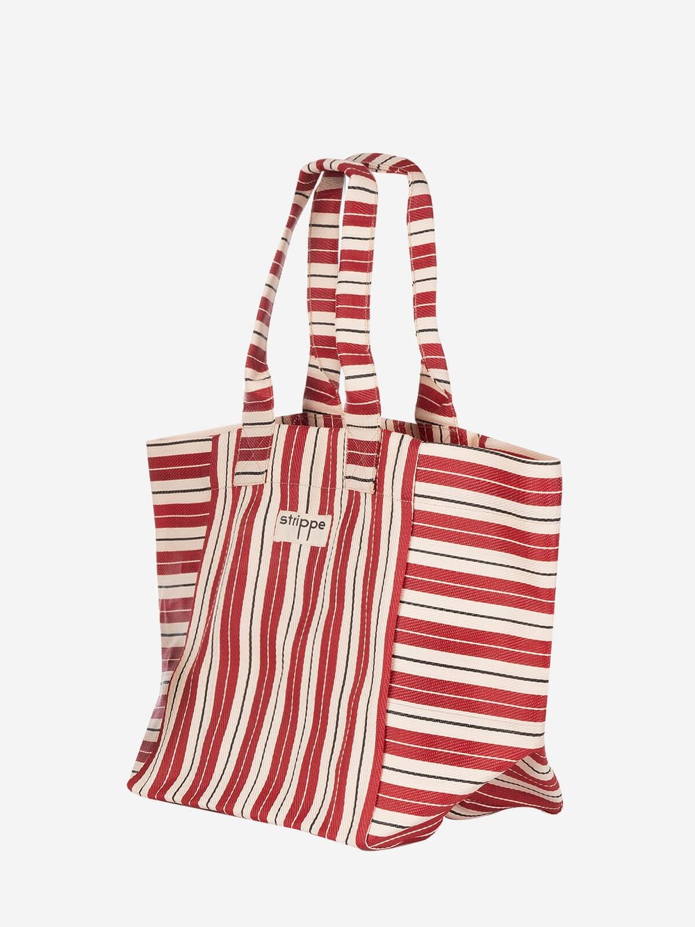 NOVA - Bordo Krem Çizgili Büyük Boy Naylon Çanta - Tote Bag