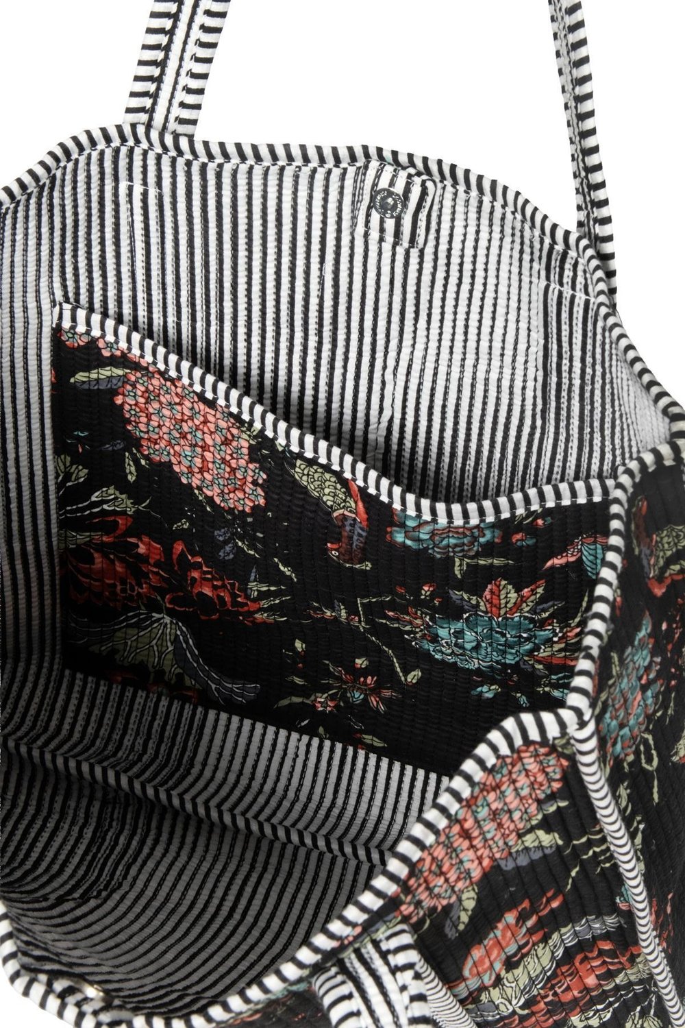 PEACOCK - Tavuskuşu Desenli Siyah Pamuklu Kumaş Günlük Omuz Çantası - Tote Bag