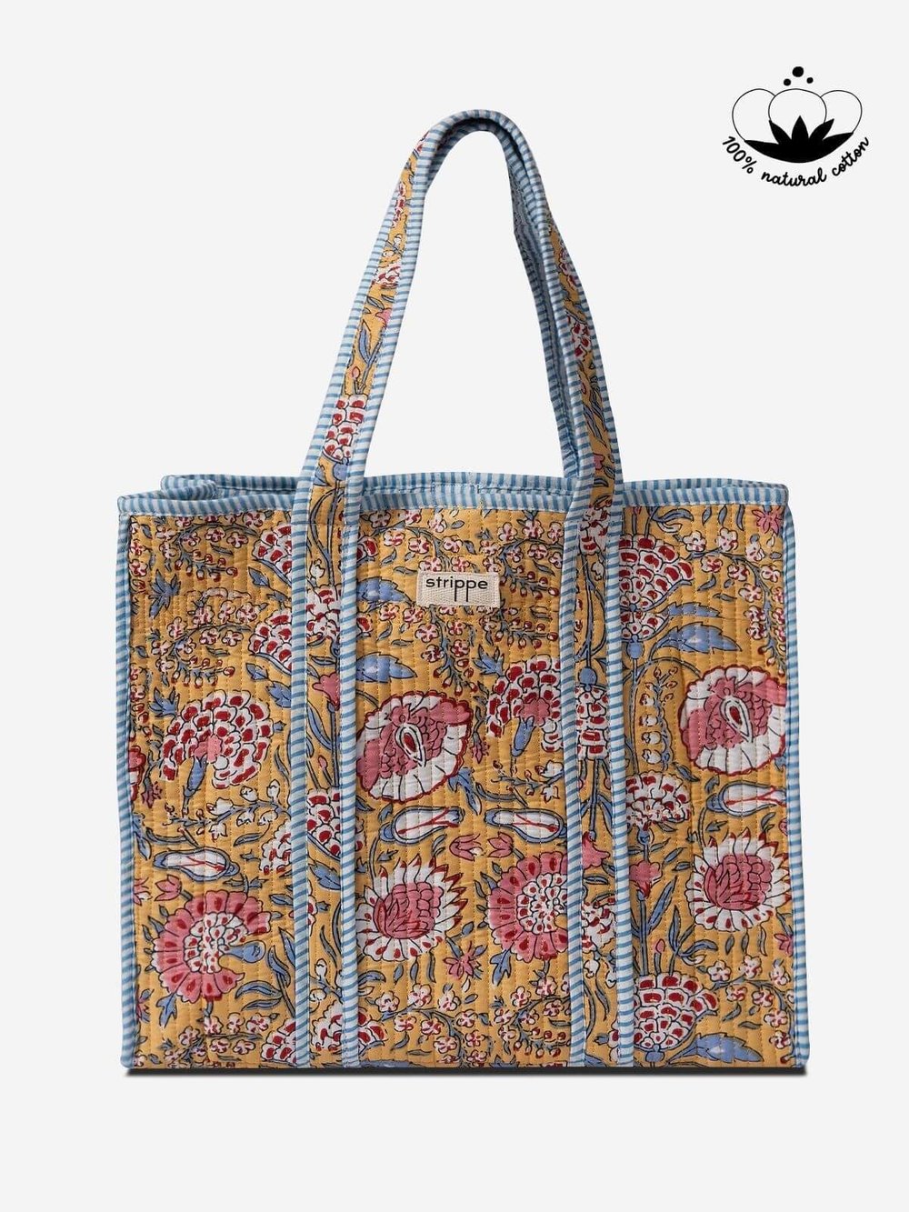 MARIGOLD - Floral Desenli Sarı Pamuklu Kumaş Günlük Omuz Çantası - Tote Bag