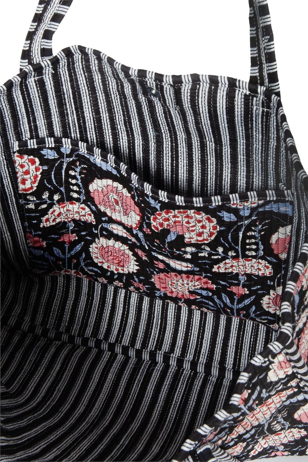 MARIGOLD - Floral Desenli Siyah Pamuklu Kumaş Günlük Omuz Çantası - Tote Bag