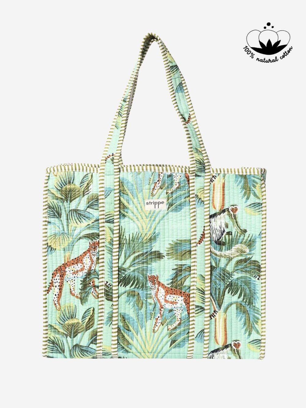WILDWOOD - Leopar Orman Desenli Mint Yeşili  Pamuklu Kumaş Günlük Omuz Çantası -  Tote Bag