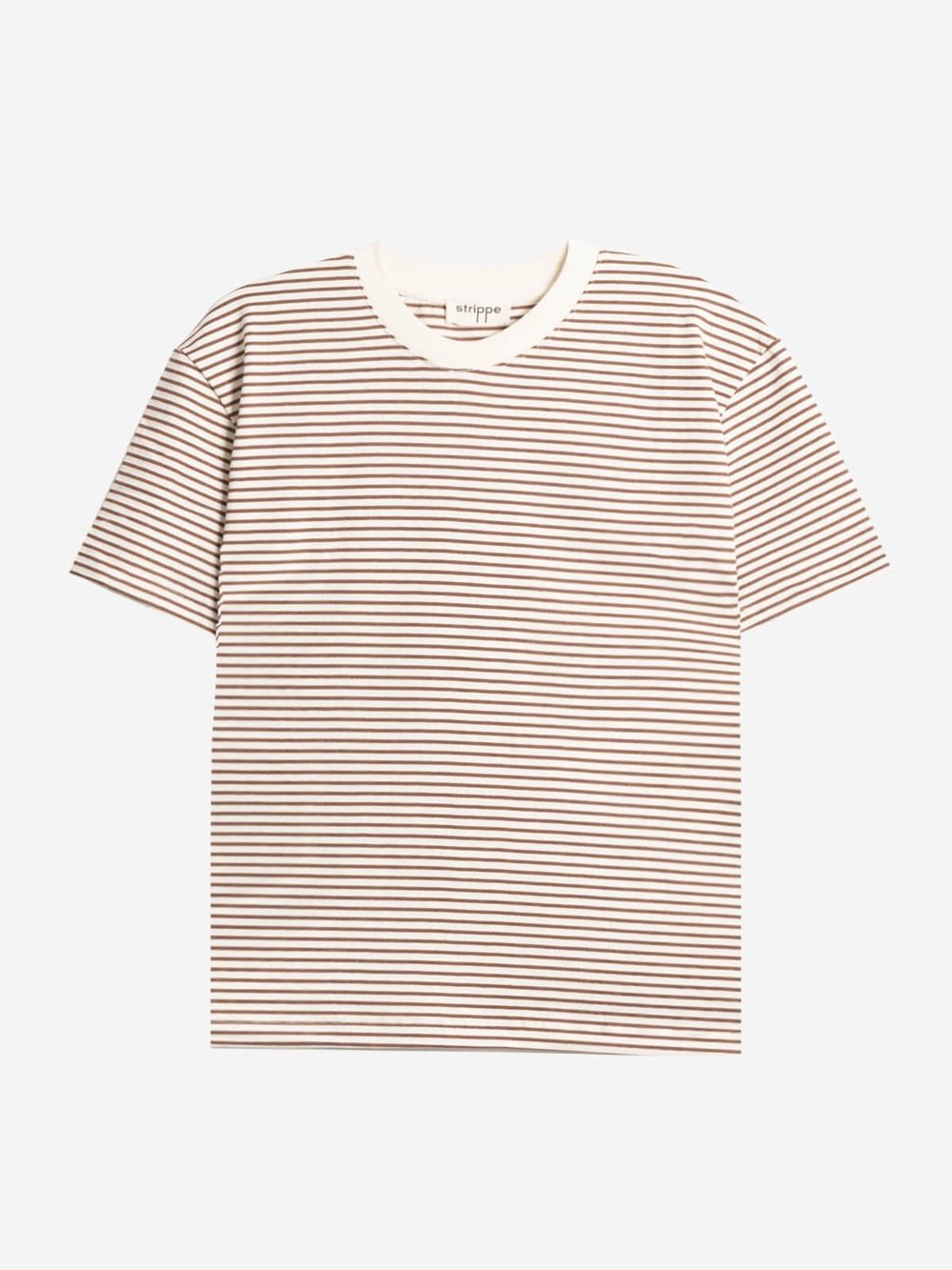 BRETON	 - Kahverengi Çizgili Regular Kalıp Krem T-shirt 