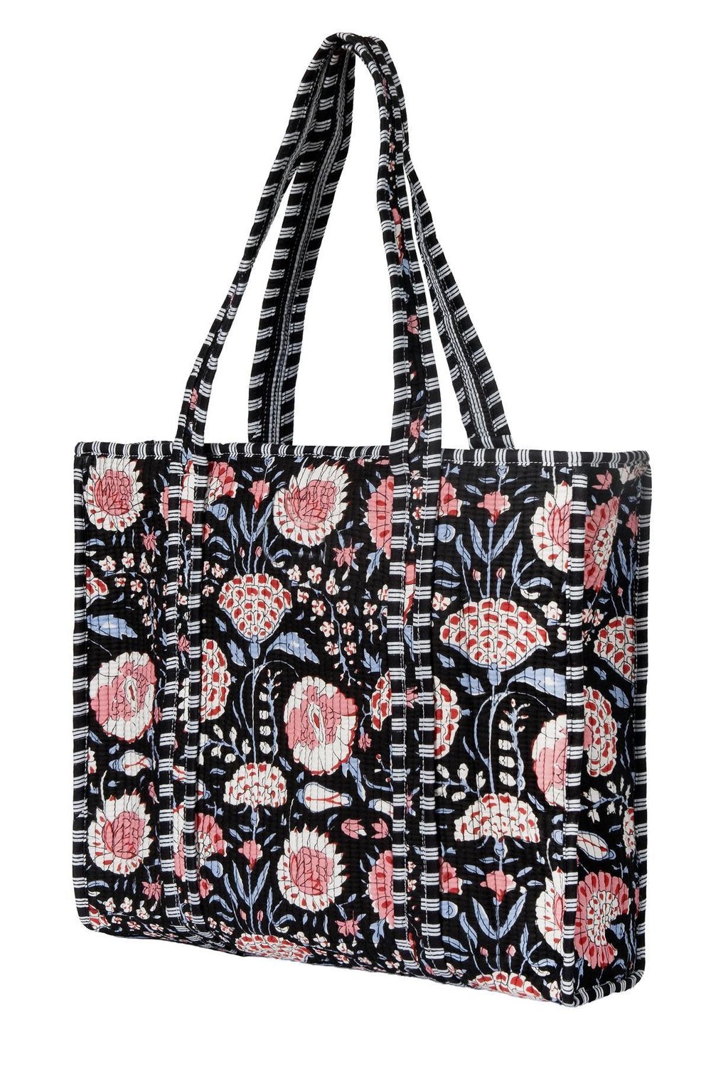 MARIGOLD - Floral Desenli Siyah Pamuklu Kumaş Günlük Omuz Çantası - Tote Bag
