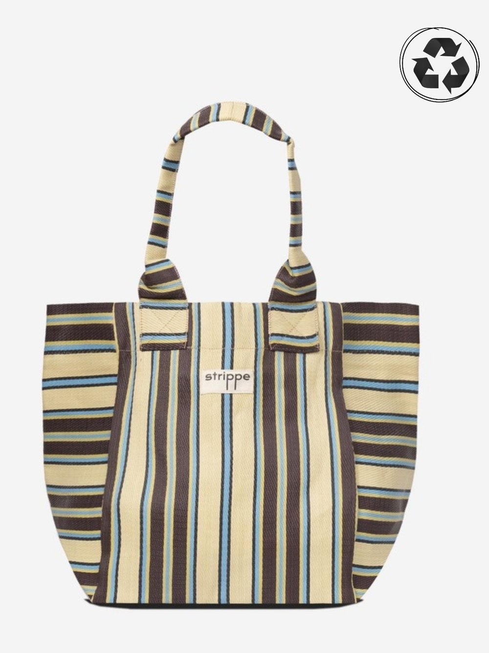 NOVA - Kahve Krem Çizgili Büyük Boy Naylon Çanta - Tote Bag