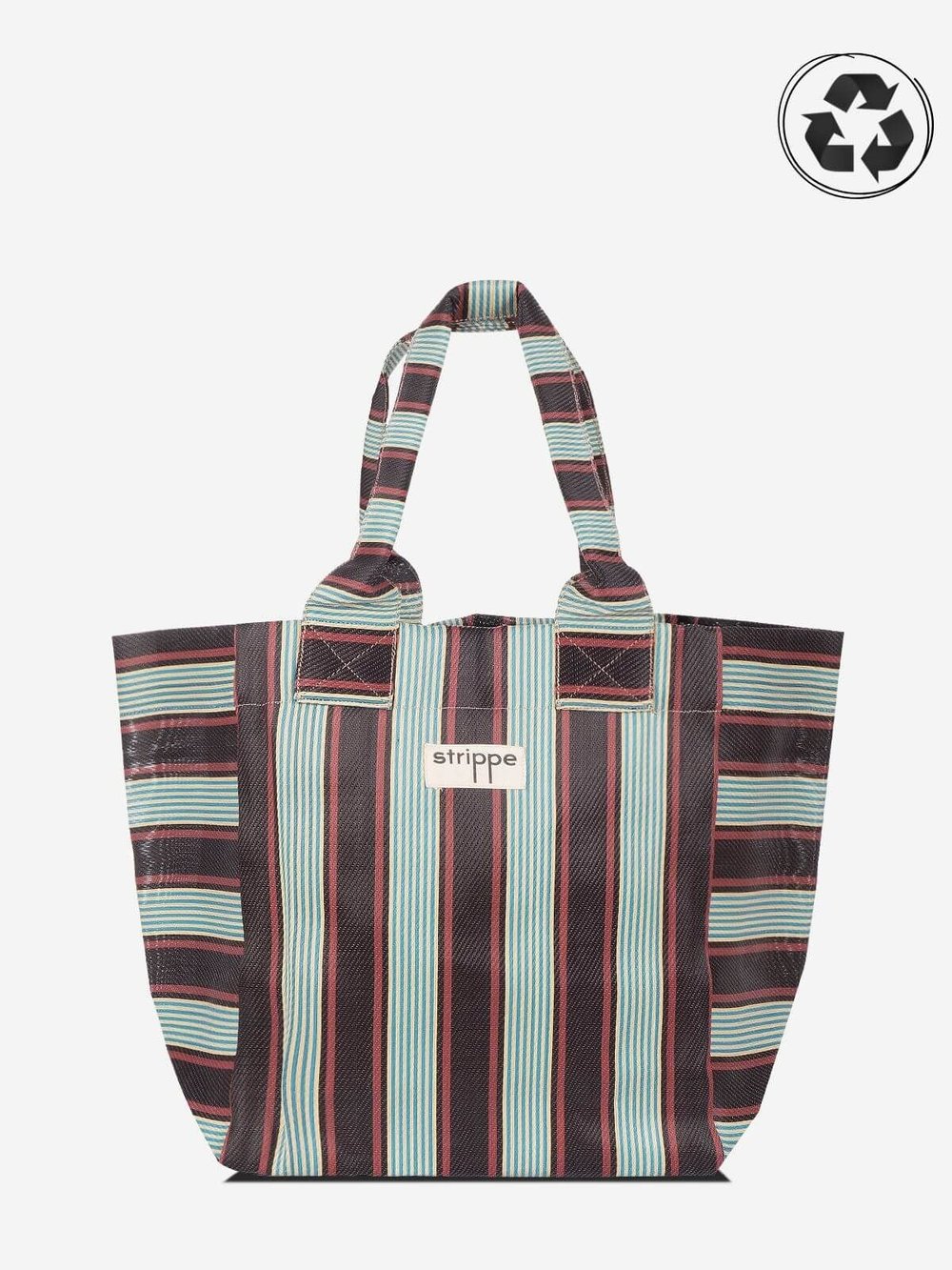 NOVA - Kahverengi Çizgili Büyük Boy Naylon Çanta - Tote Bag