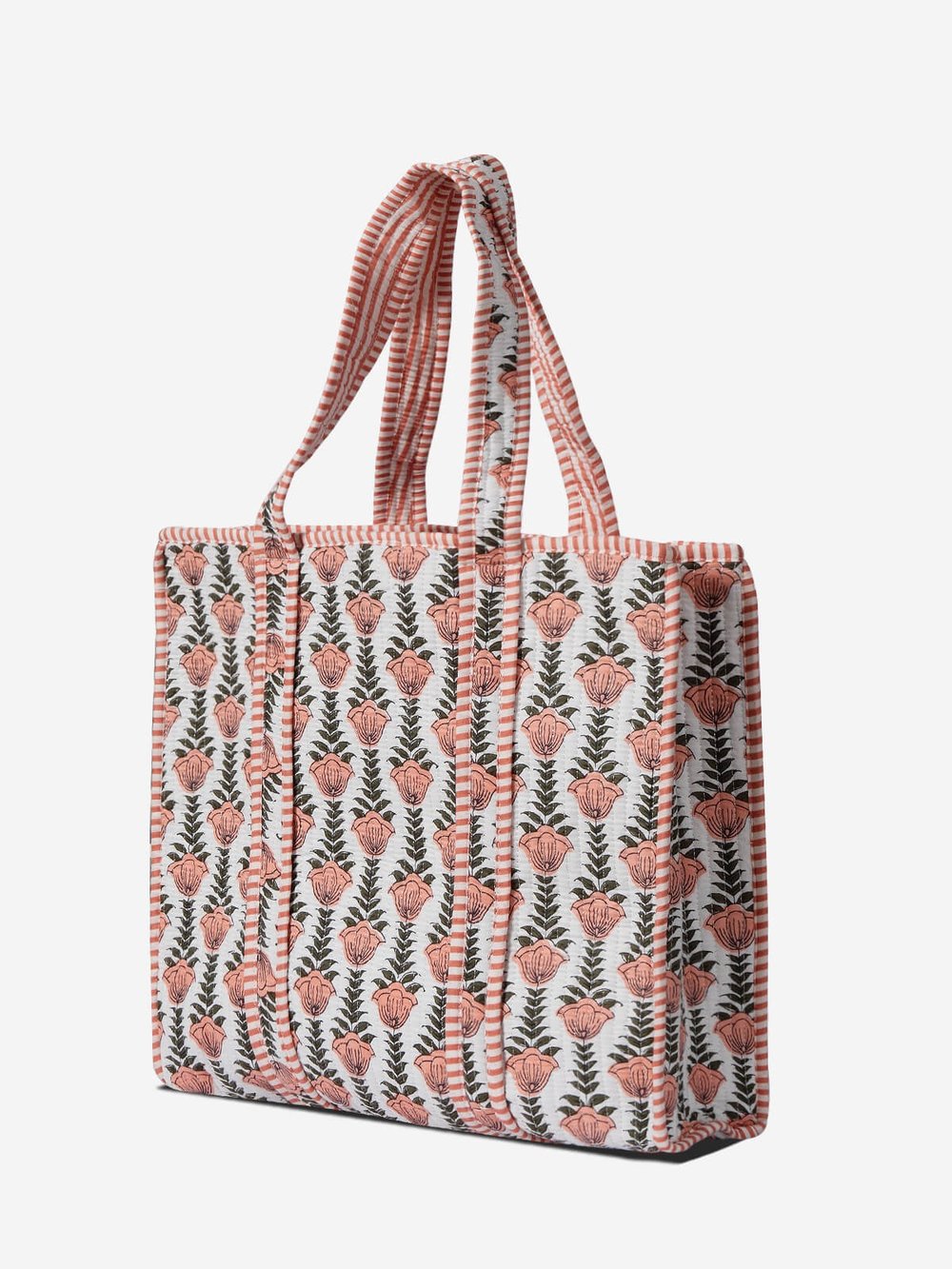 SUNBLOOM- Çiçek Desenli Beyaz Pamuklu Kumaş Günlük Omuz Çantası - Tote Bag