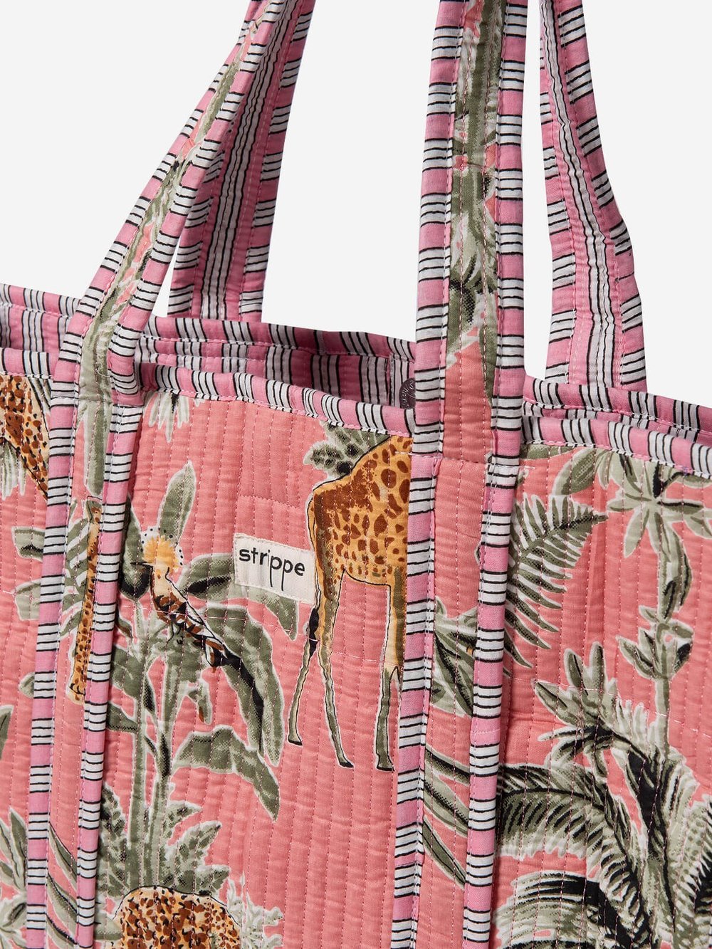 PALMWHITE - Palmiye Desenli Pembe Pamuklu Kumaş Günlük Omuz Çantası - Tote Bag