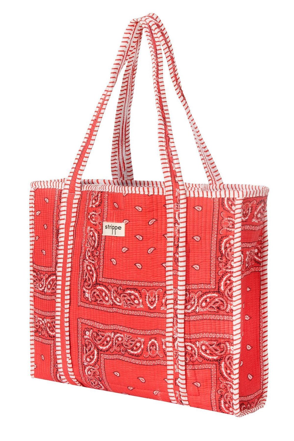 PAISLEY - Şal Desenli Kırmızı Pamuklu Kumaş Günlük Omuz Çantası - Tote Bag