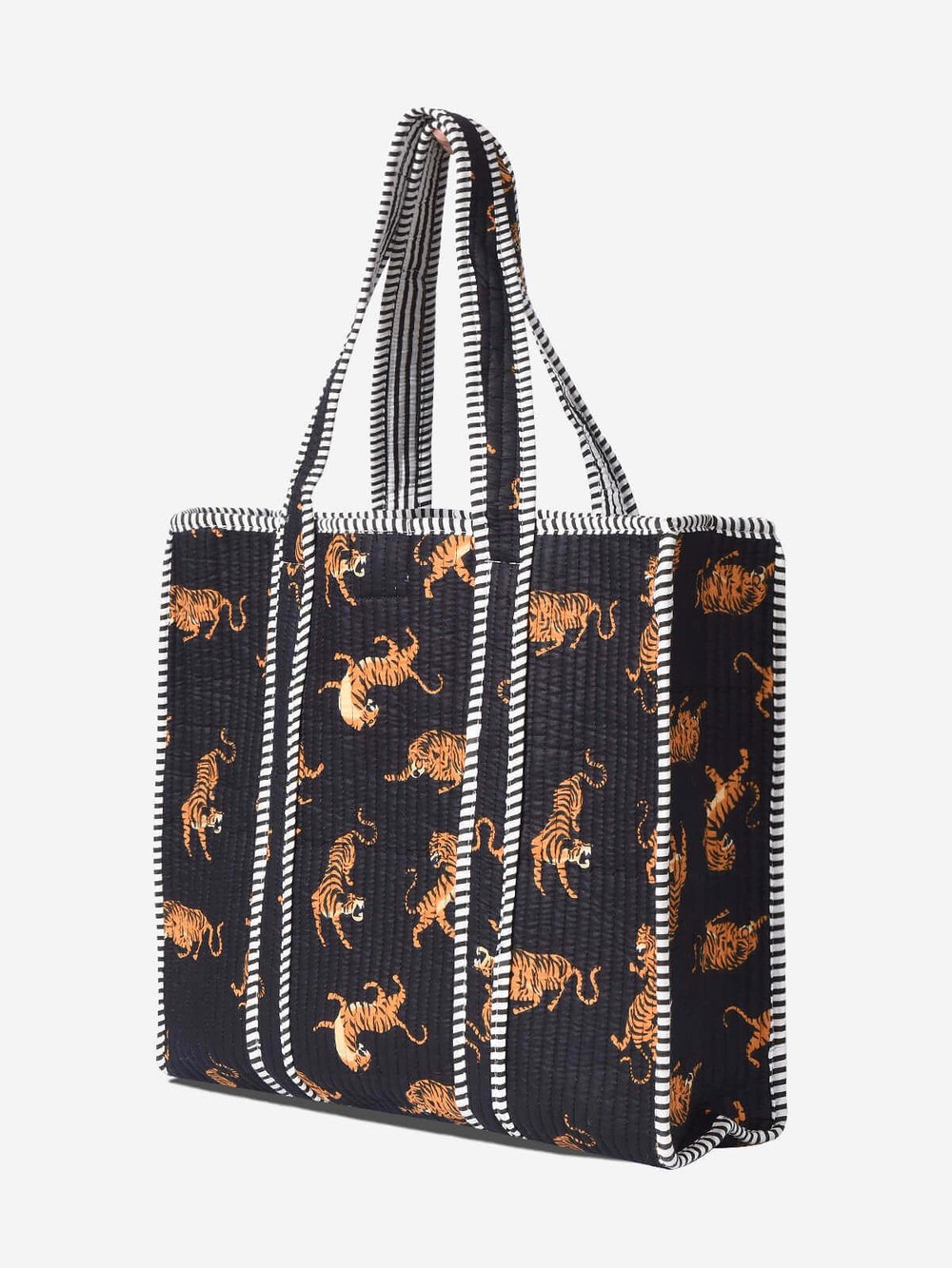 URBAN - Kaplan Desenli Siyah Pamuklu Kumaş Günlük Omuz Çantası - Tote Bag