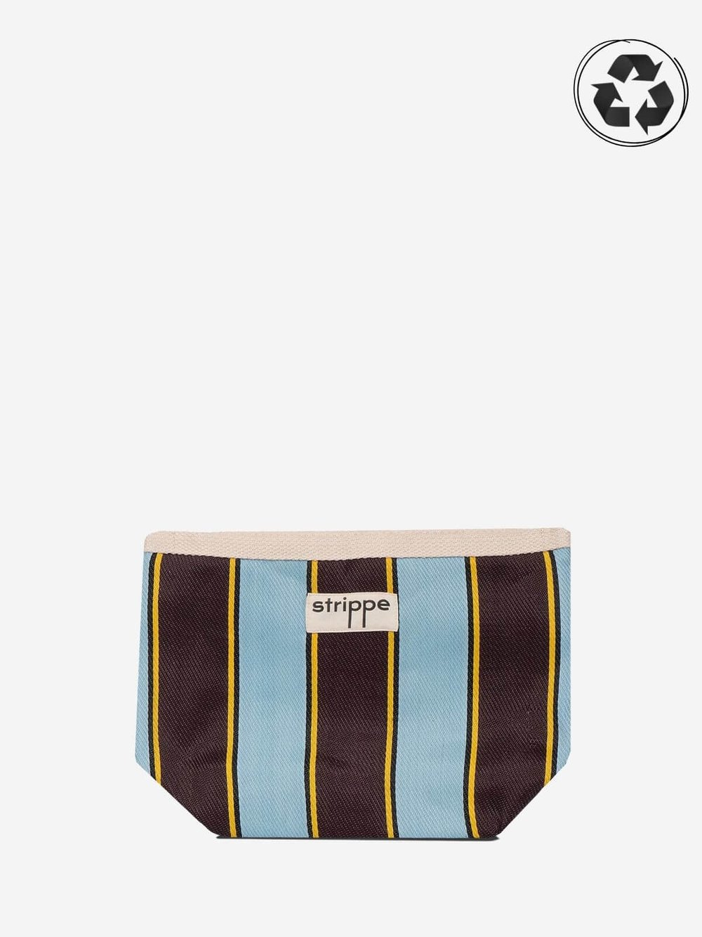 VIVA - Kahve Mavi Çizgili Naylon Kumaş Pouch Portföy Çanta
