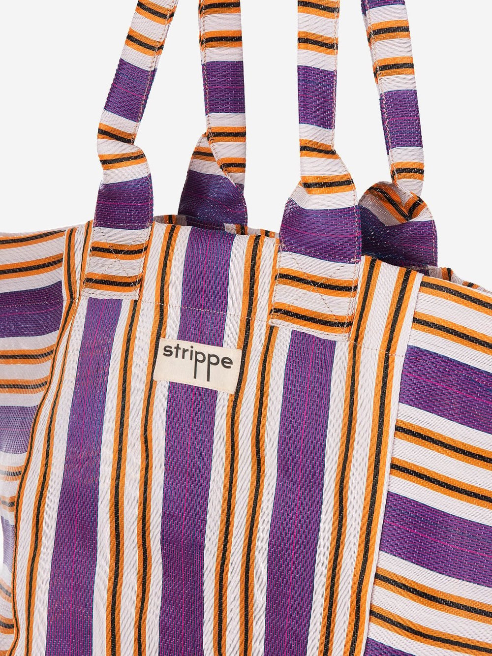 NOVA - Mor Çizgili Büyük Boy Naylon Çanta - Tote Bag