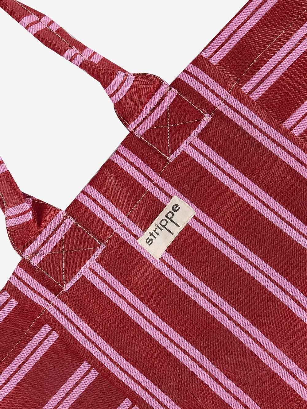 NOVA - Bordo Pembe Çizgili Büyük Boy Naylon Çanta - Tote Bag