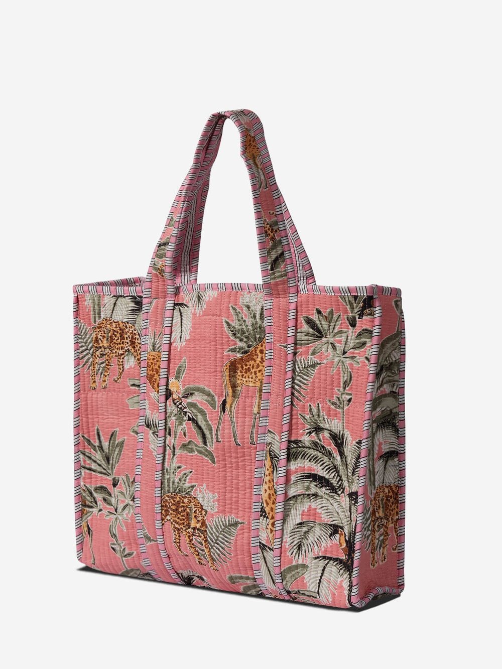 PALMWHITE - Palmiye Desenli Pembe Pamuklu Kumaş Günlük Omuz Çantası - Tote Bag