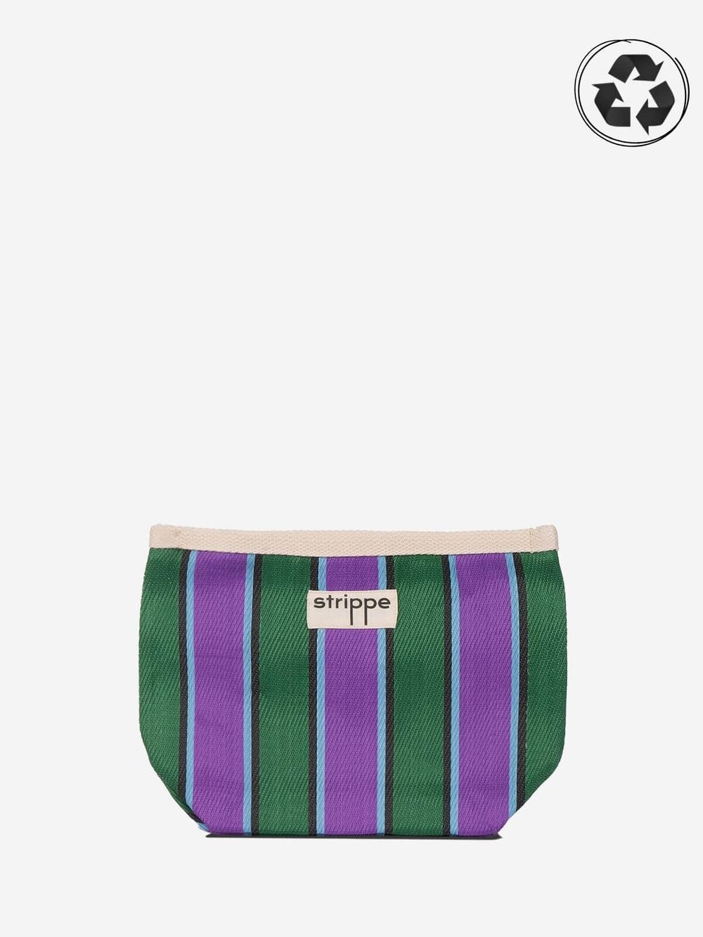 VIVA -Yeşil Eflatun Çizgili Naylon Kumaş Pouch Portföy Çanta