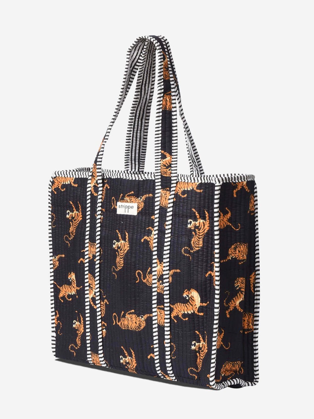 URBAN - Kaplan Desenli Siyah Pamuklu Kumaş Günlük Omuz Çantası - Tote Bag