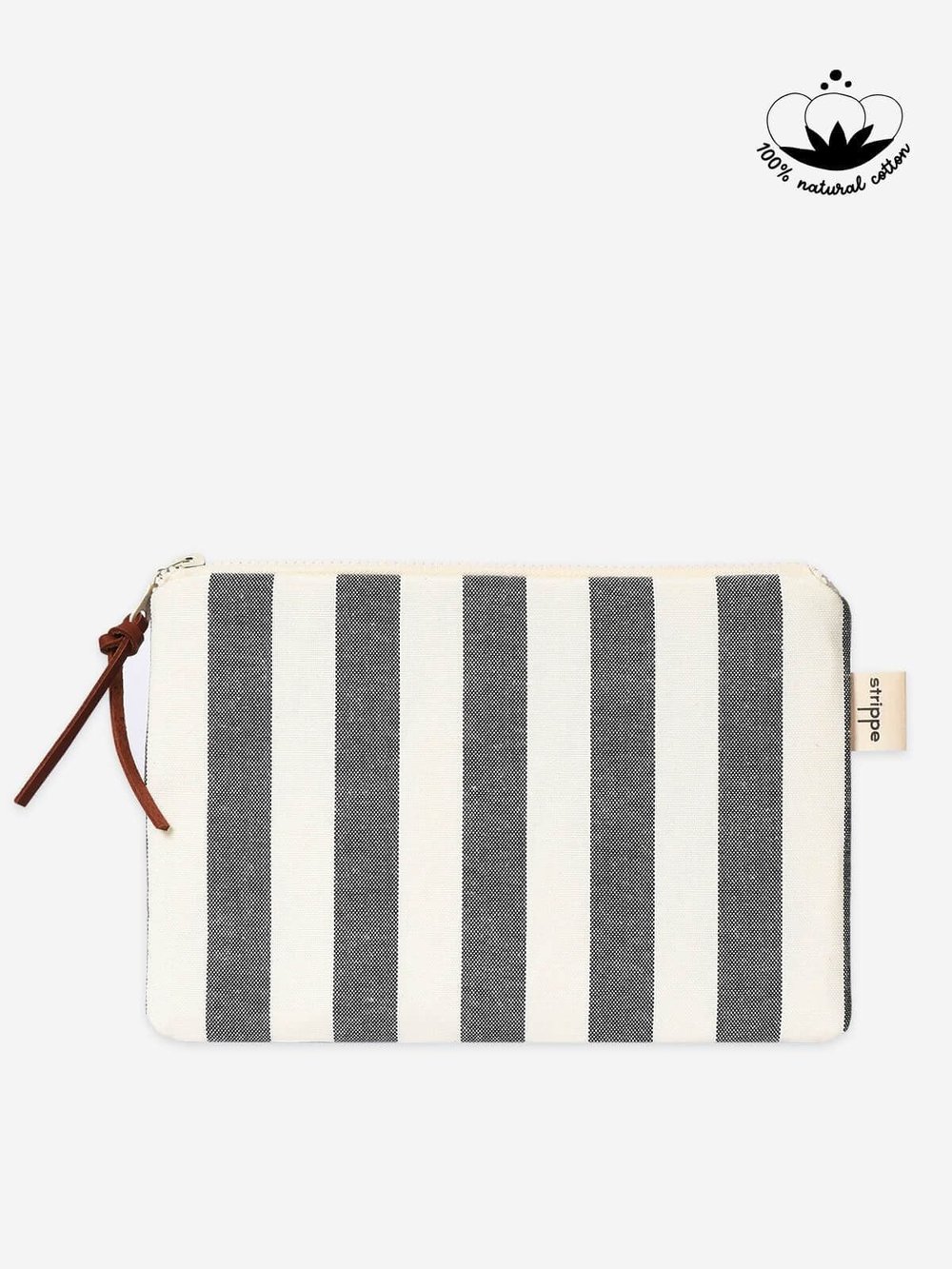 BREEZE - Kalın Çizgili Siyah Pouch Portföy Çanta