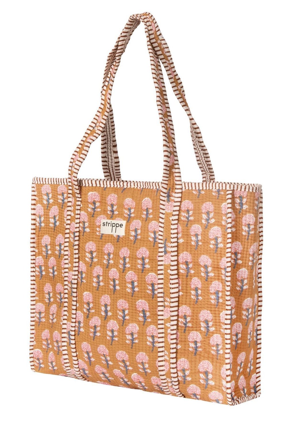 GARDEN- Çiçek Desenli Hardal Pamuklu Kumaş Günlük Omuz Çantası - Tote Bag