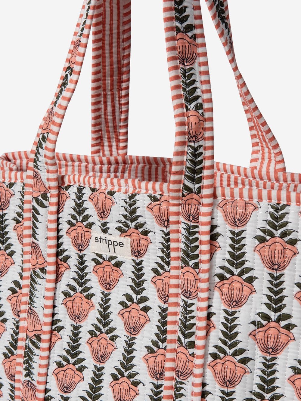 SUNBLOOM- Çiçek Desenli Beyaz Pamuklu Kumaş Günlük Omuz Çantası - Tote Bag