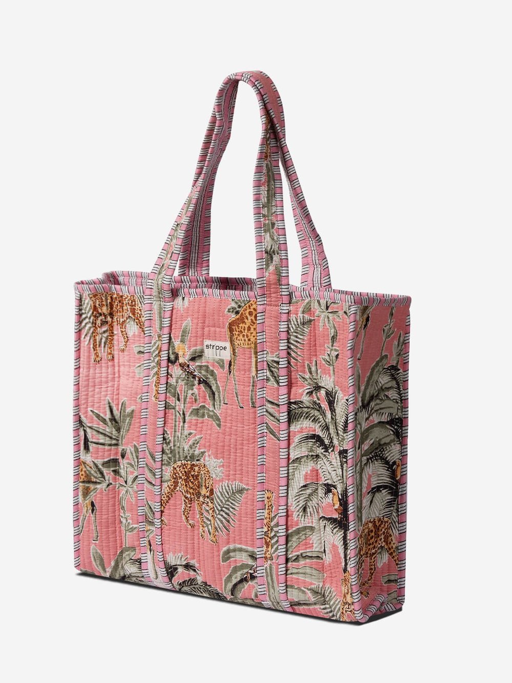 PALMWHITE - Palmiye Desenli Pembe Pamuklu Kumaş Günlük Omuz Çantası - Tote Bag